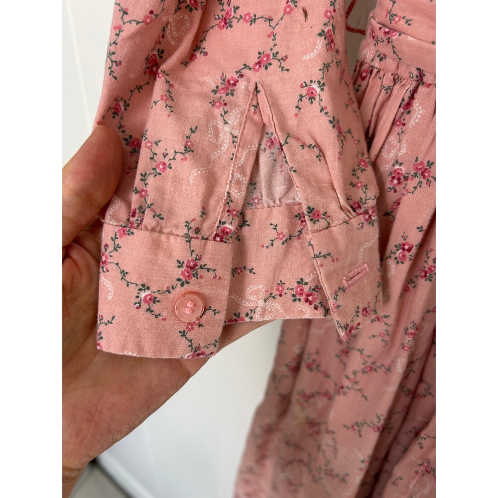 Handmade Prairie Dress bonnet Pink Floral Lace costume coquette cottage pioneer - Picture 7 of 15